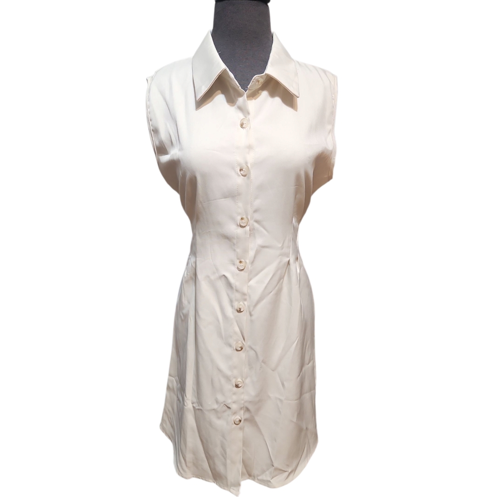 Sleeveless Cream Button-Up Women's Dress Xl